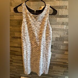 LOFT Black and White Textured Midi Sheath Dress